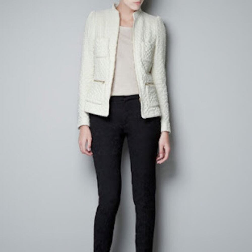Zara Basic Moroccan Cream Wool Jacket Twee Retro … - image 2